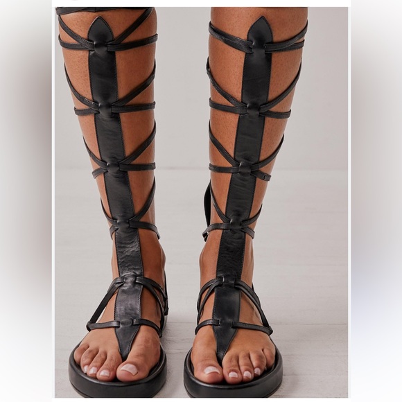 Free People Gladiator Sandals Black Leather Size 6.5 - Picture 4 of 14